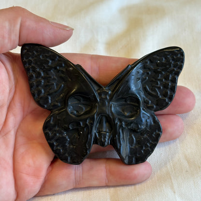 Black obsidian crystal death moth carving