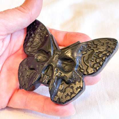 Black obsidian crystal death moth carving