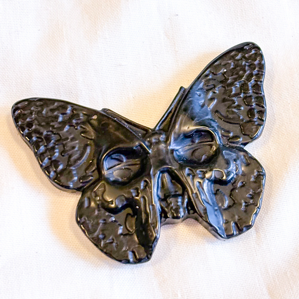 Black obsidian crystal death moth carving