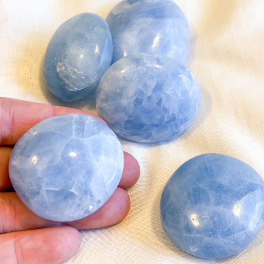 Blue calcite crystal palm stone