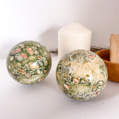 Green Rhyolite Rainforest jasper crystal sphere