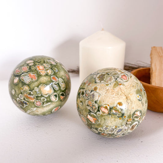 Green Rhyolite Rainforest jasper crystal sphere