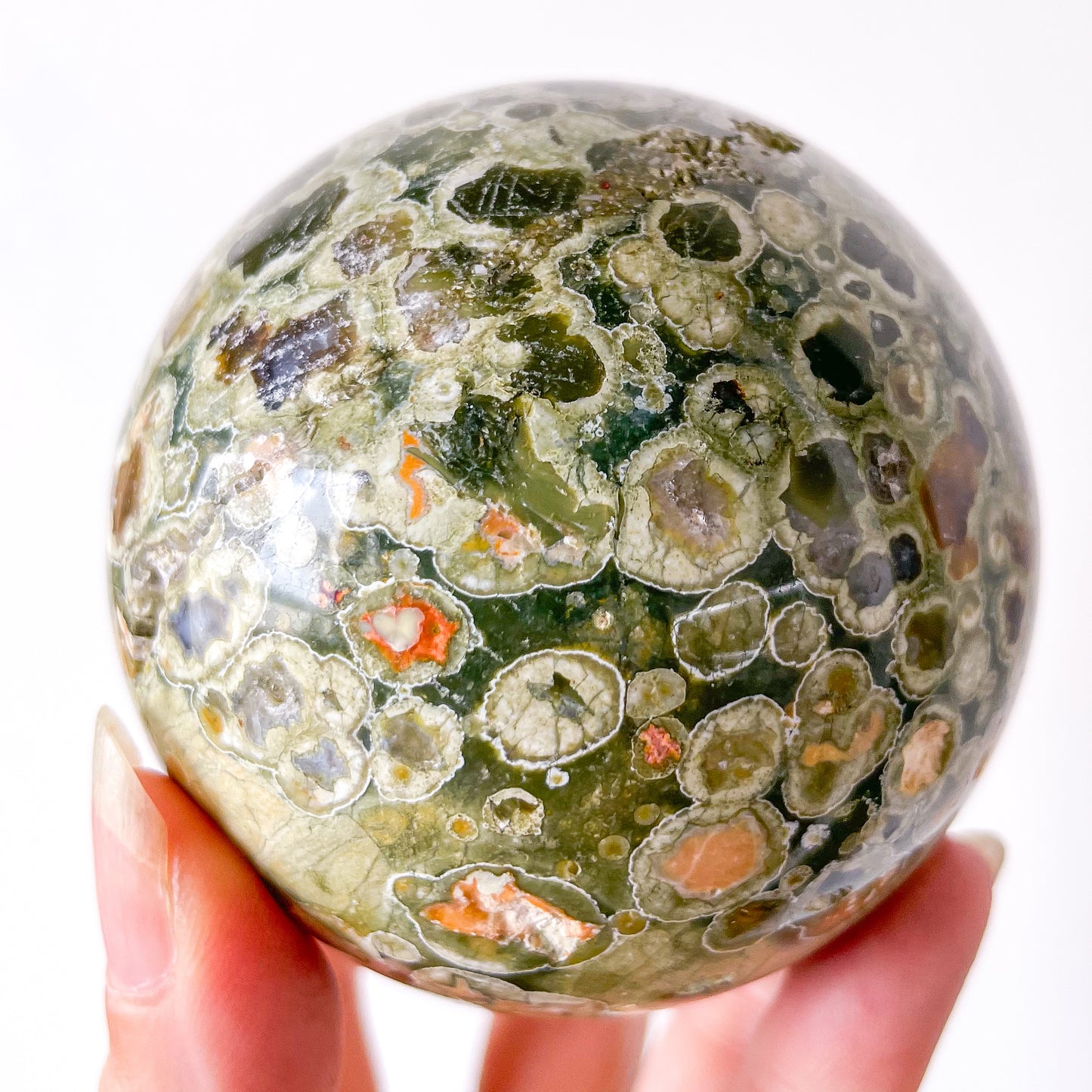 Green Rhyolite Rainforest jasper crystal sphere