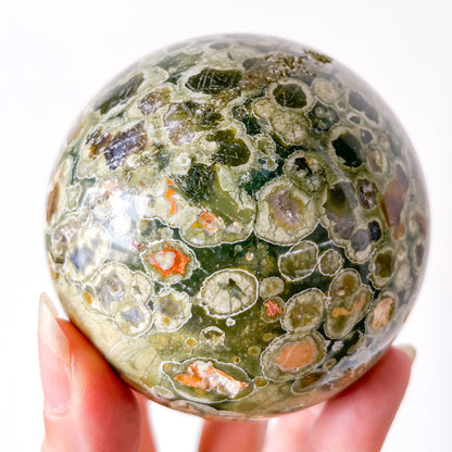 Green Rhyolite Rainforest jasper crystal sphere
