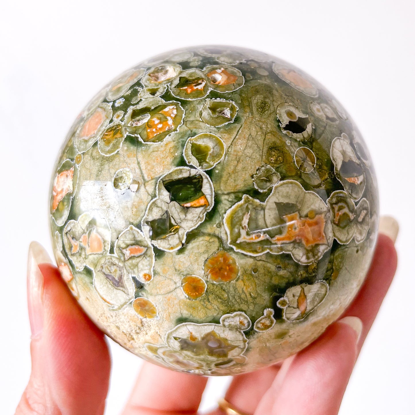 Green Rhyolite Rainforest jasper crystal sphere