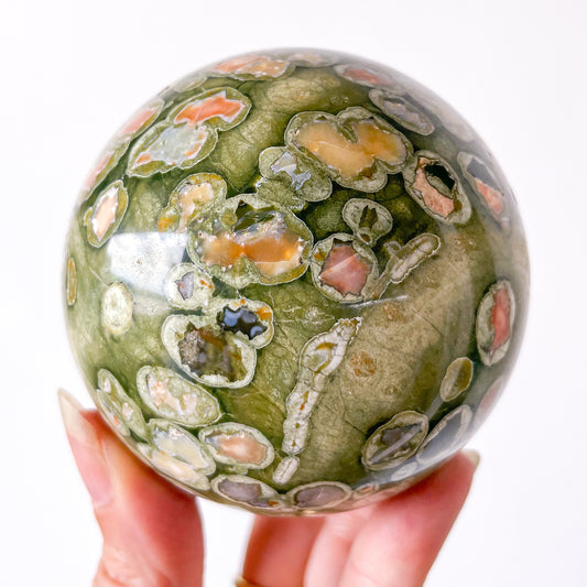 Green Rhyolite Rainforest jasper crystal sphere