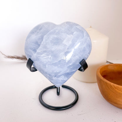 XL Blue Calcite crystal heart with stand