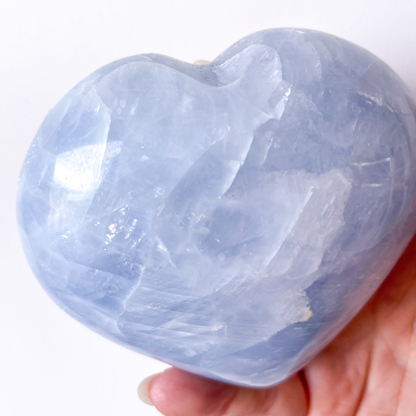 XL Blue Calcite crystal heart with stand