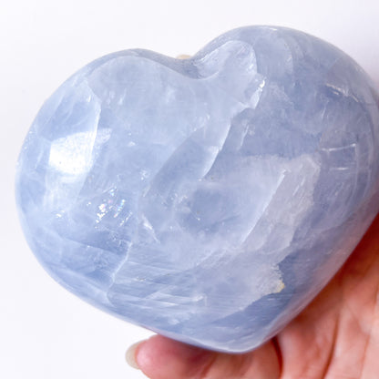 XL Blue Calcite crystal heart with stand