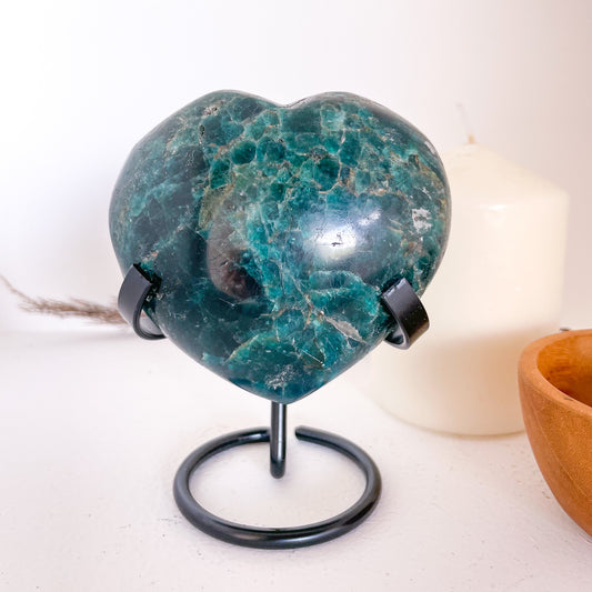 XL Apatite heart shaped crystal with stand