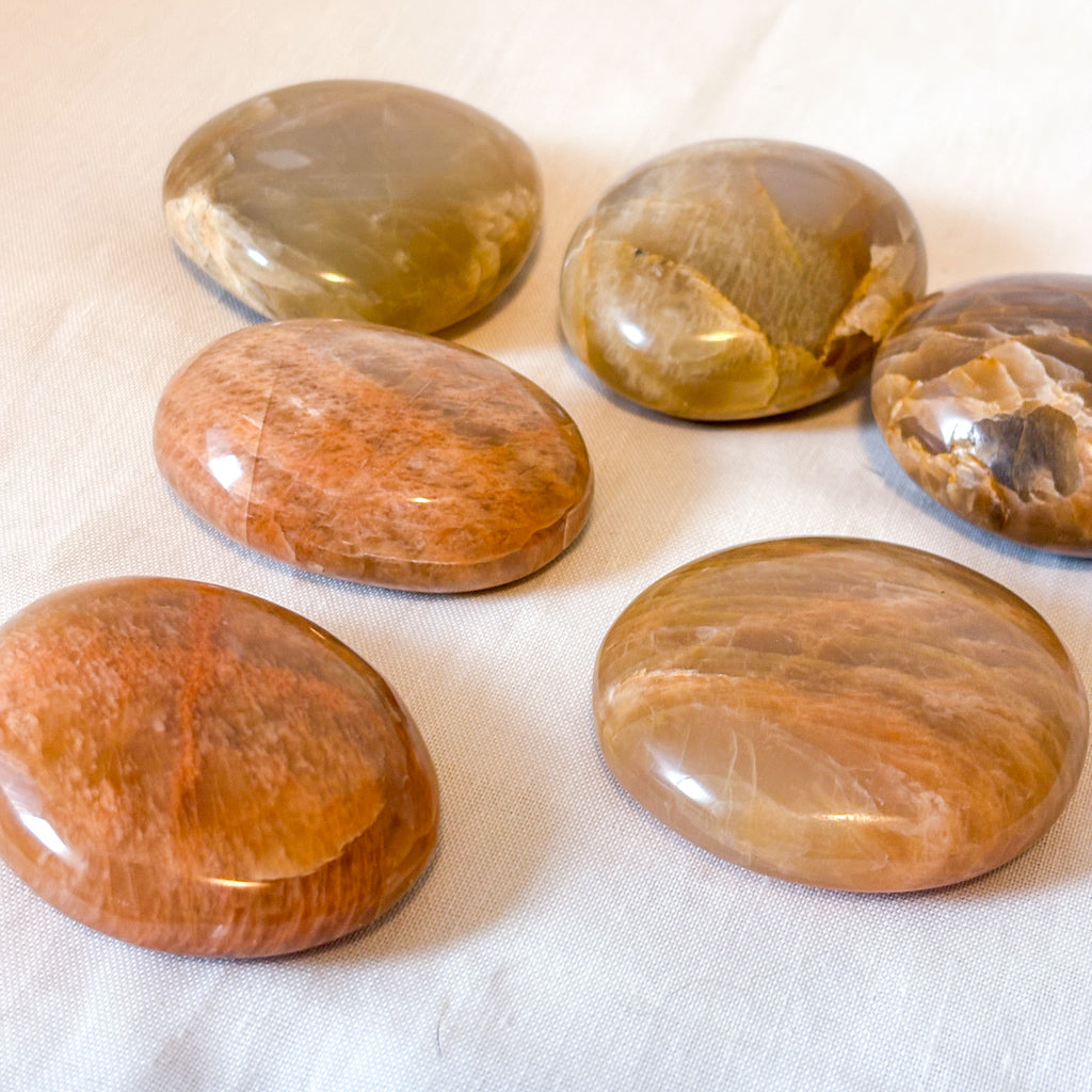 Peach Moonstone crystal palm stone