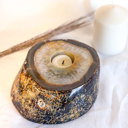 Natural agate crystal slab candle holder XL