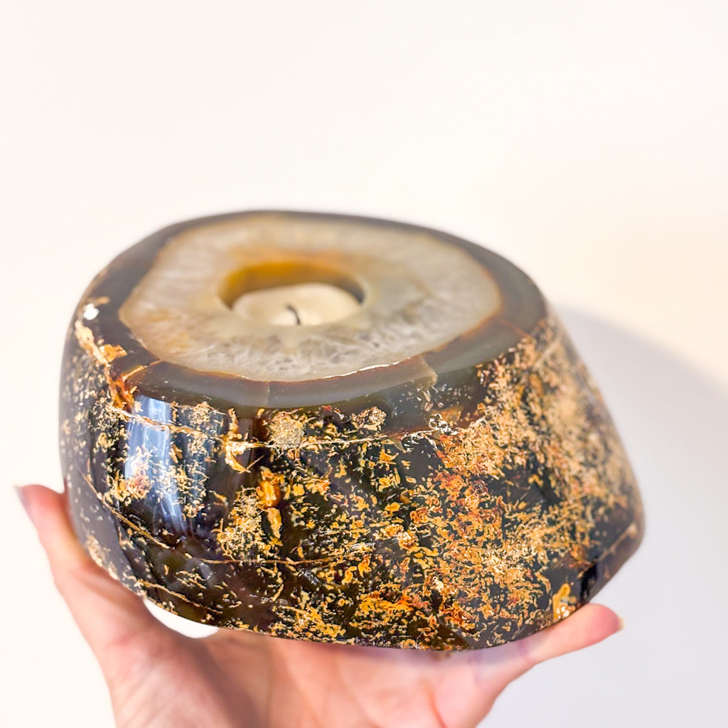 Natural agate crystal slab candle holder XL