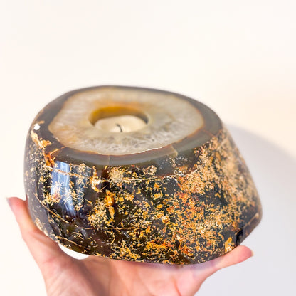 Natural agate crystal slab candle holder XL