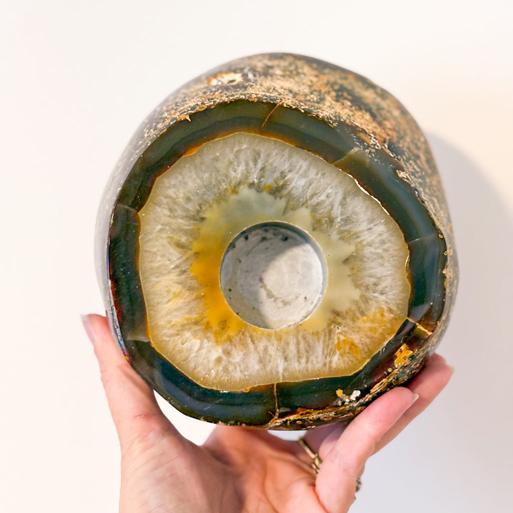 Natural agate crystal slab candle holder XL