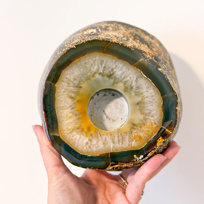 Natural agate crystal slab candle holder XL