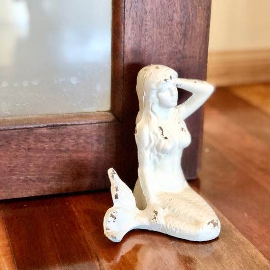 White wash cast iron mermaid door stop