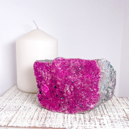 Pink Colbolto Calcite + Malachite crystal cluster specimen XL