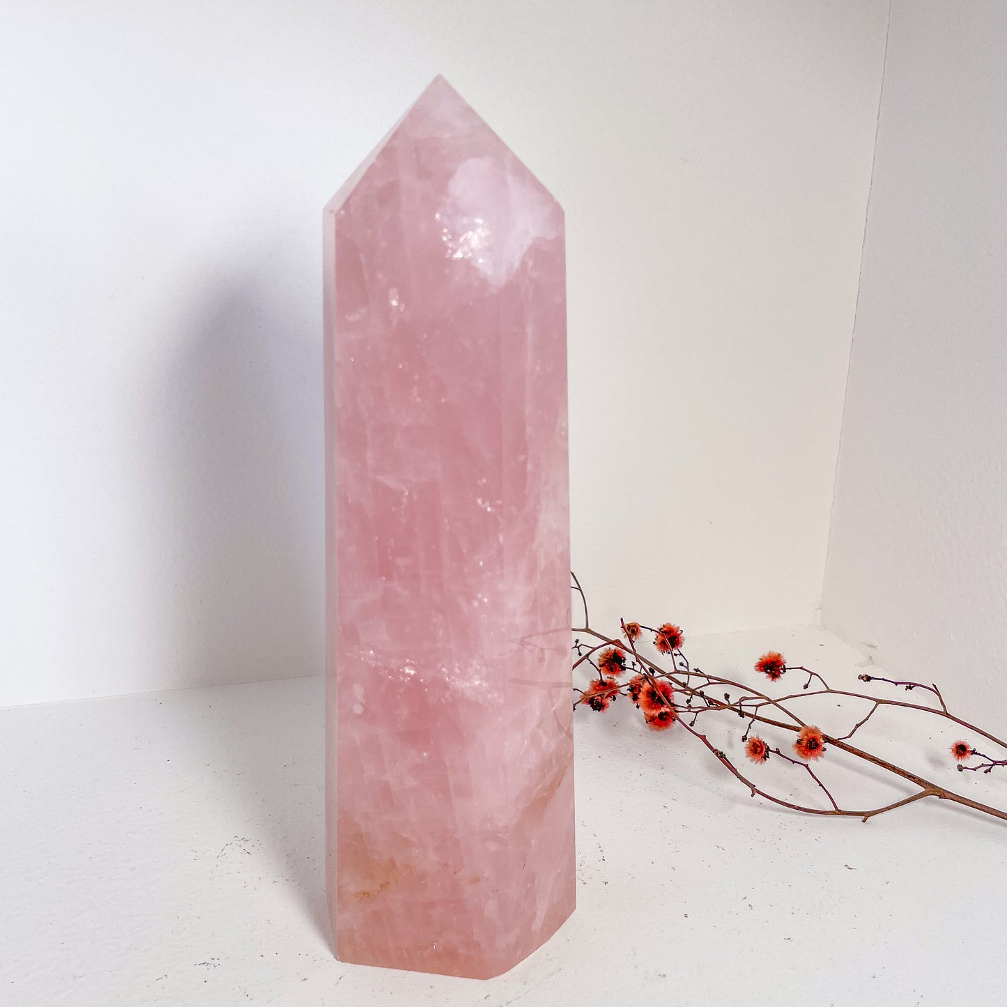 High quality Rose Quartz crystal XXL tower 21cm