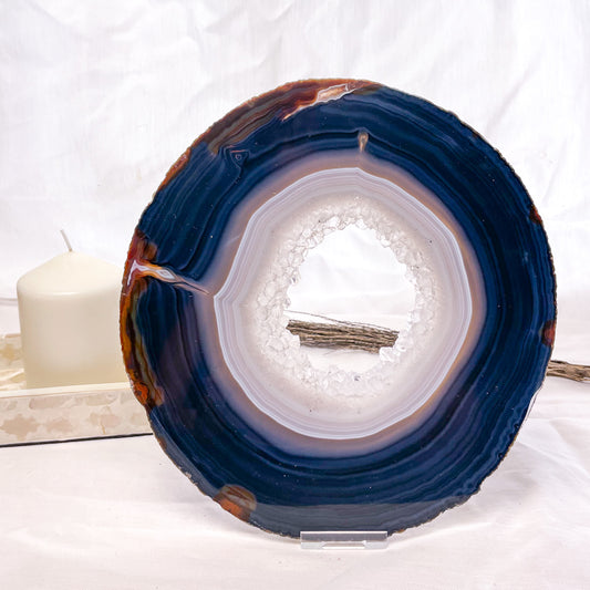 Natural Agate + Clear Quartz cluster crystal slice slab XL