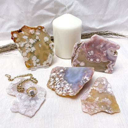 Flower agate crystal polished slab