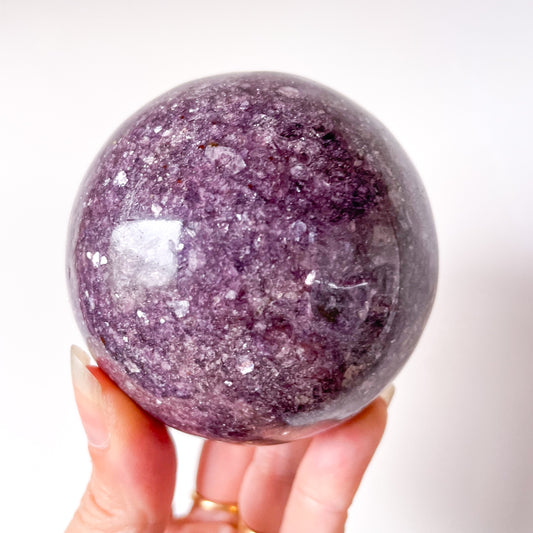Large lepidolite crystal sphere