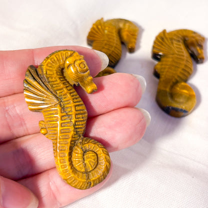 Tiger eye crystal seahorse carving