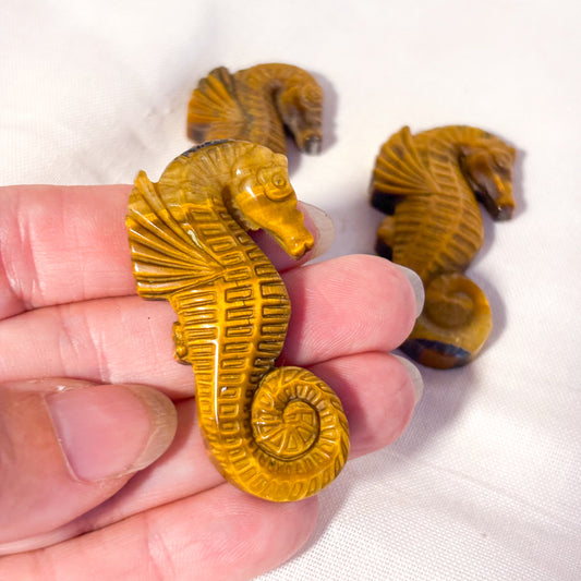 Tiger eye crystal seahorse carving