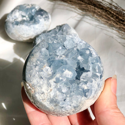 Celestite crystal cluster egg