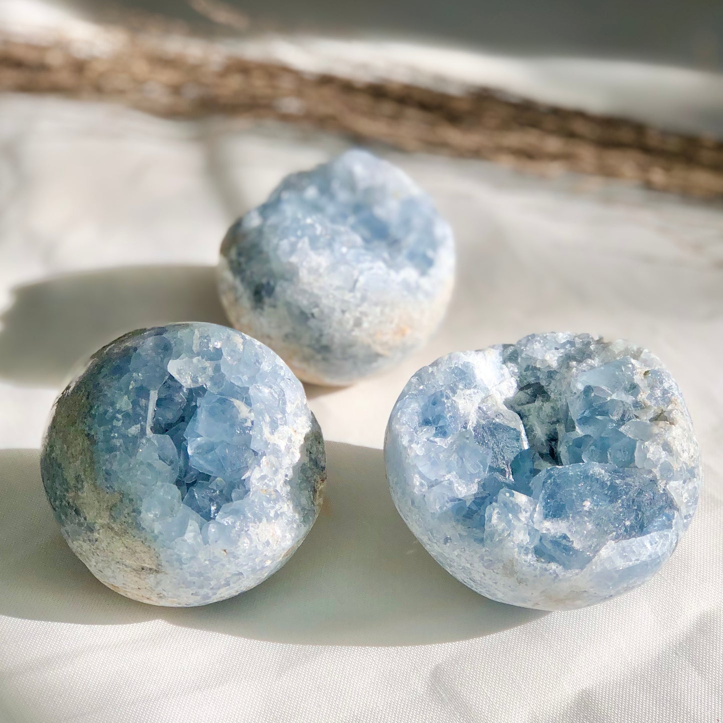 Celestite crystal cluster egg