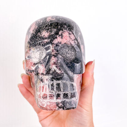 Rhodonite polished crystal skull XL 1.6kg