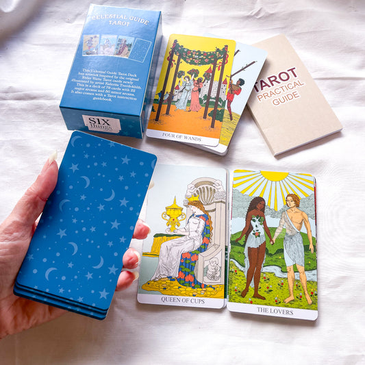 Celestial tarot reading card set with guide