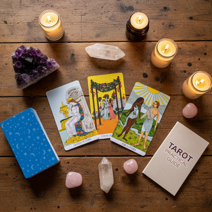 Celestial tarot reading card set with guide book