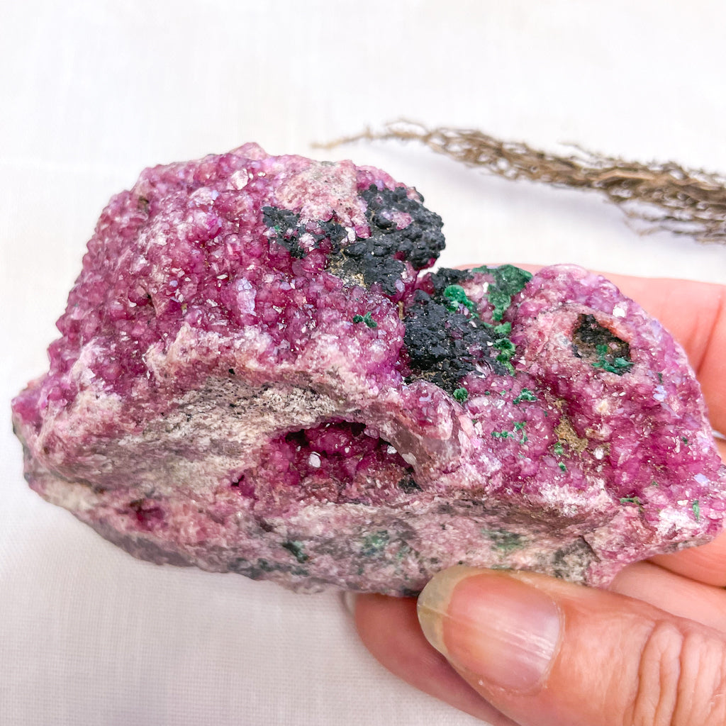 Pink Colbolto Calcite+ Malachite crystal cluster specimen