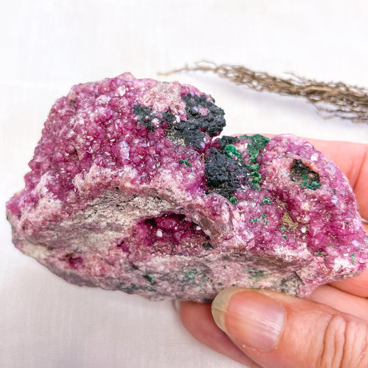 Pink Colbolto Calcite+ Malachite crystal cluster specimen