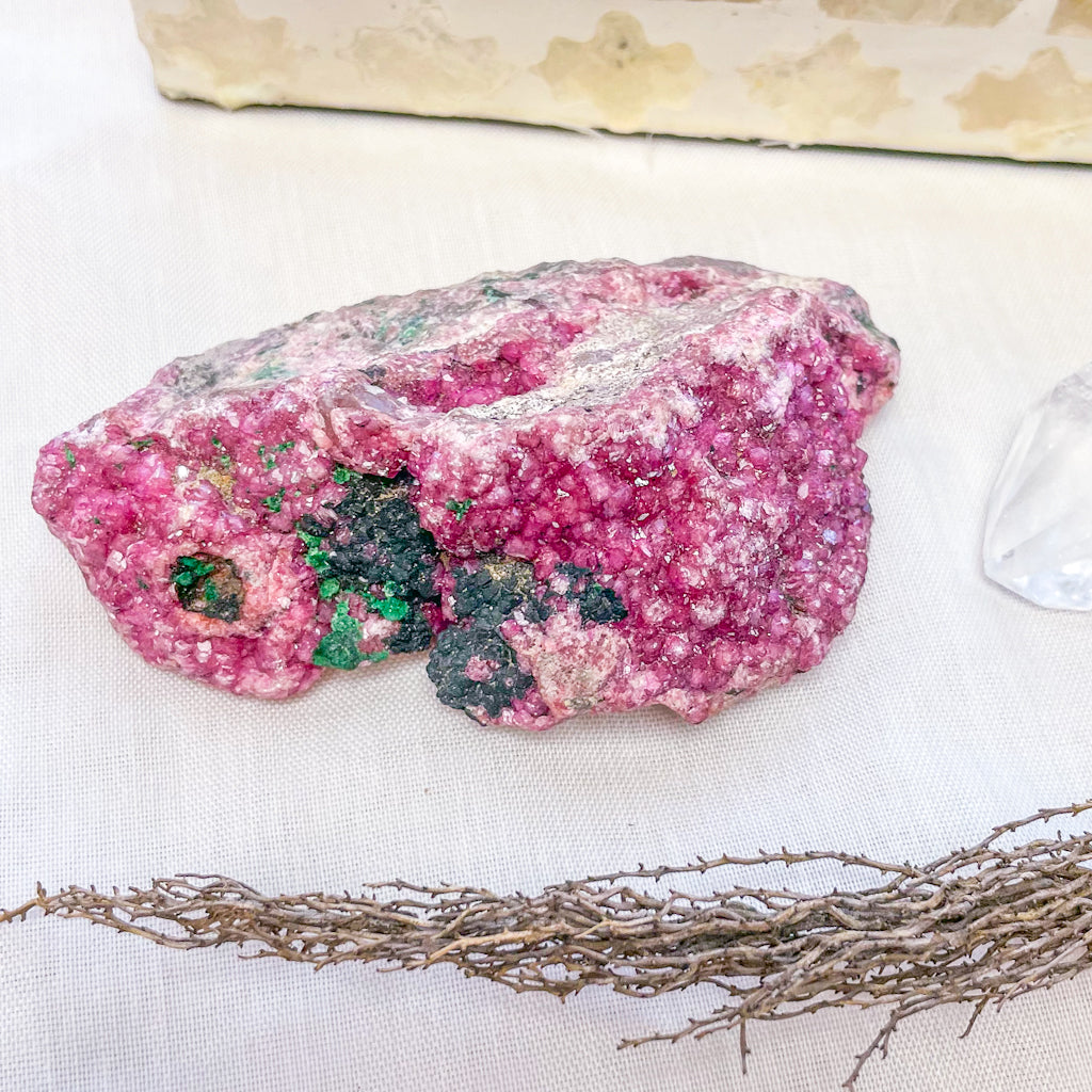 Pink Colbolto Calcite+ Malachite crystal cluster specimen