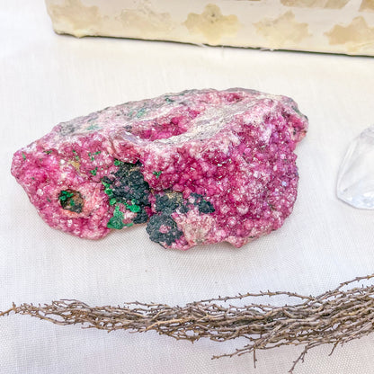 Pink Colbolto Calcite+ Malachite crystal cluster specimen