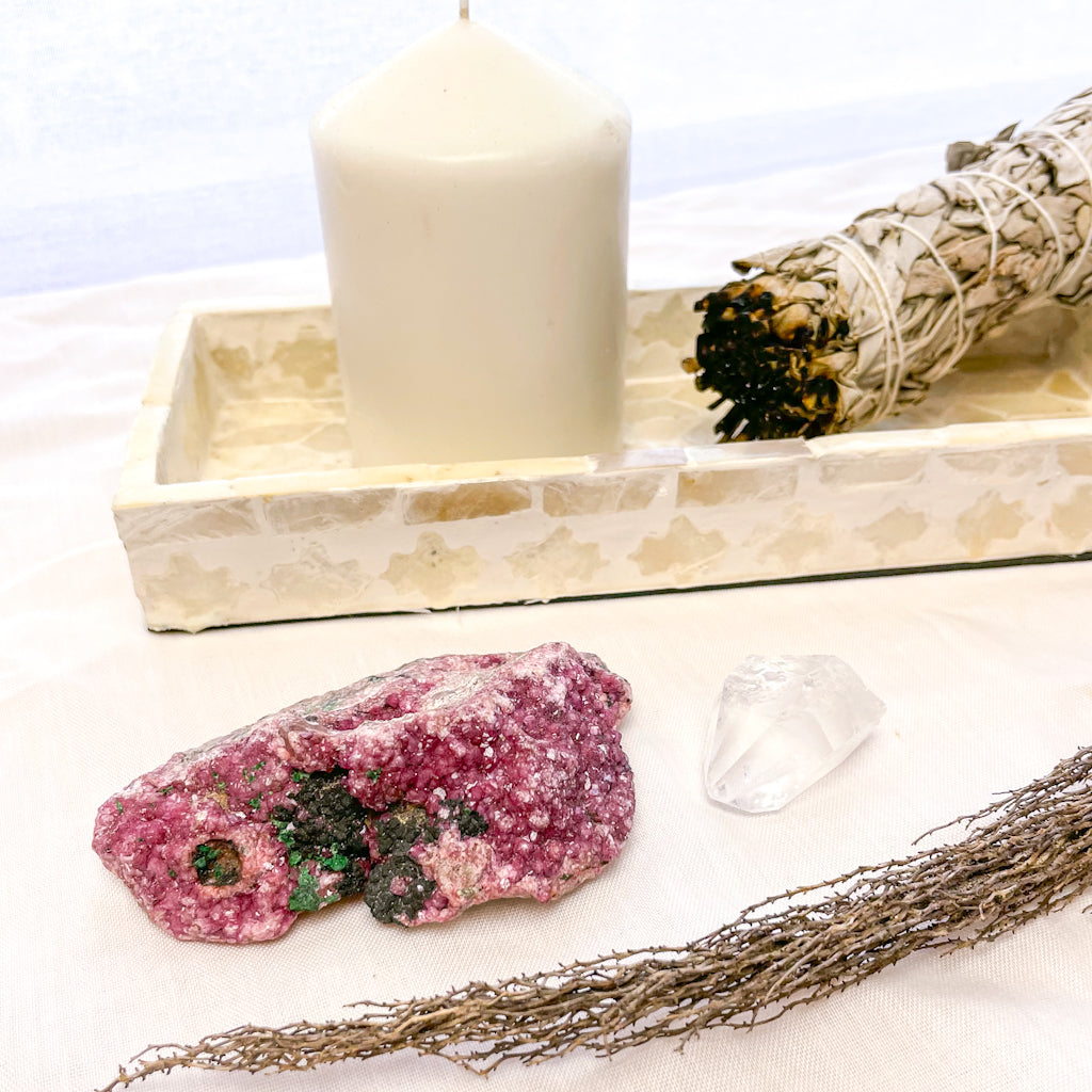 Pink Colbolto Calcite+ Malachite crystal cluster specimen