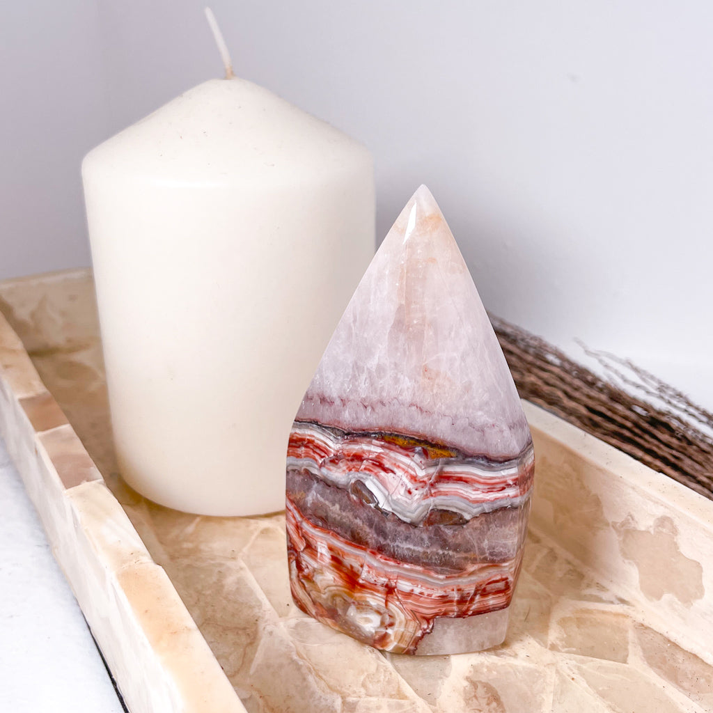 Purple Amethyst + Mexican Lace Agate Crystal flame
