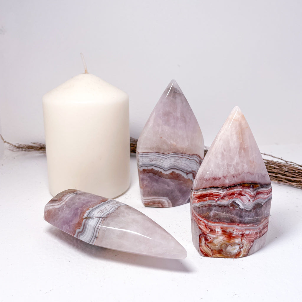Purple Amethyst + Mexican Lace Agate Crystal flame