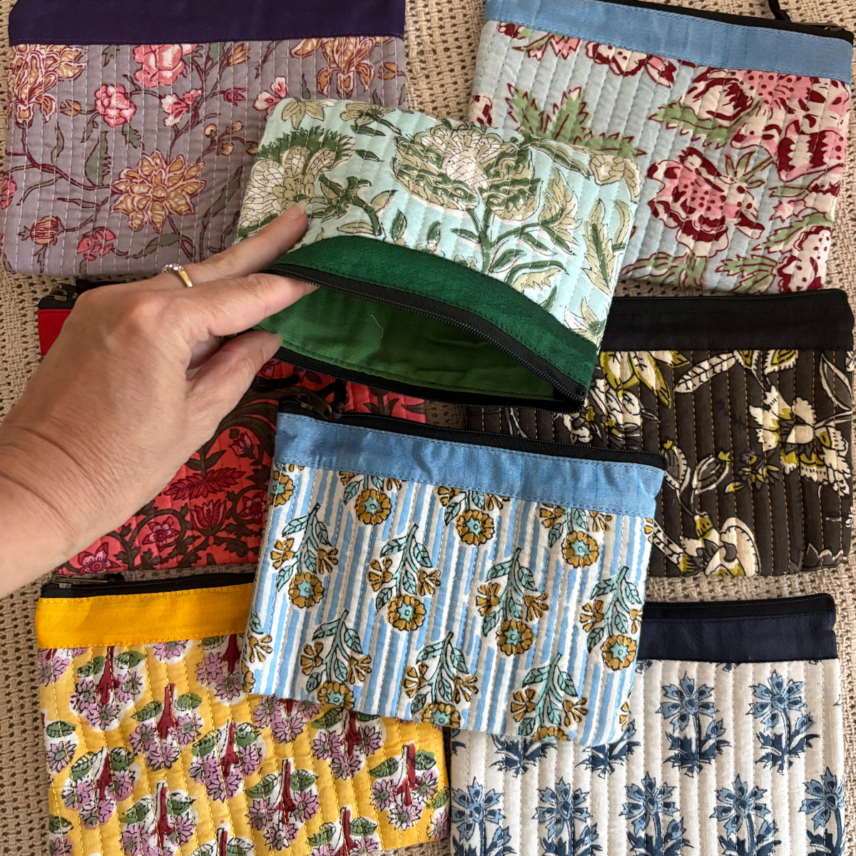 Kantha cotton zip purse bag