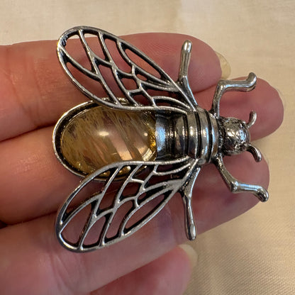 Golden healer quartz crystal bee brooch