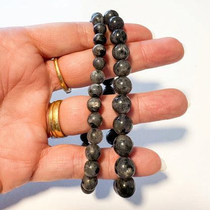 Unisex larvikite / lavakite / black labradorite crystal bead bracelet