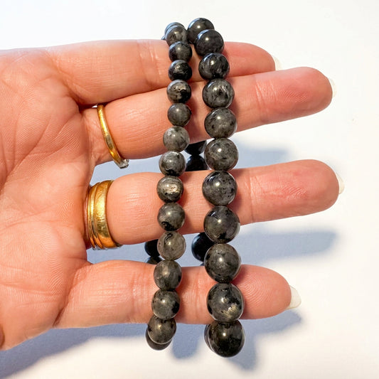 Unisex larvikite / lavakite / black labradorite crystal bead bracelet