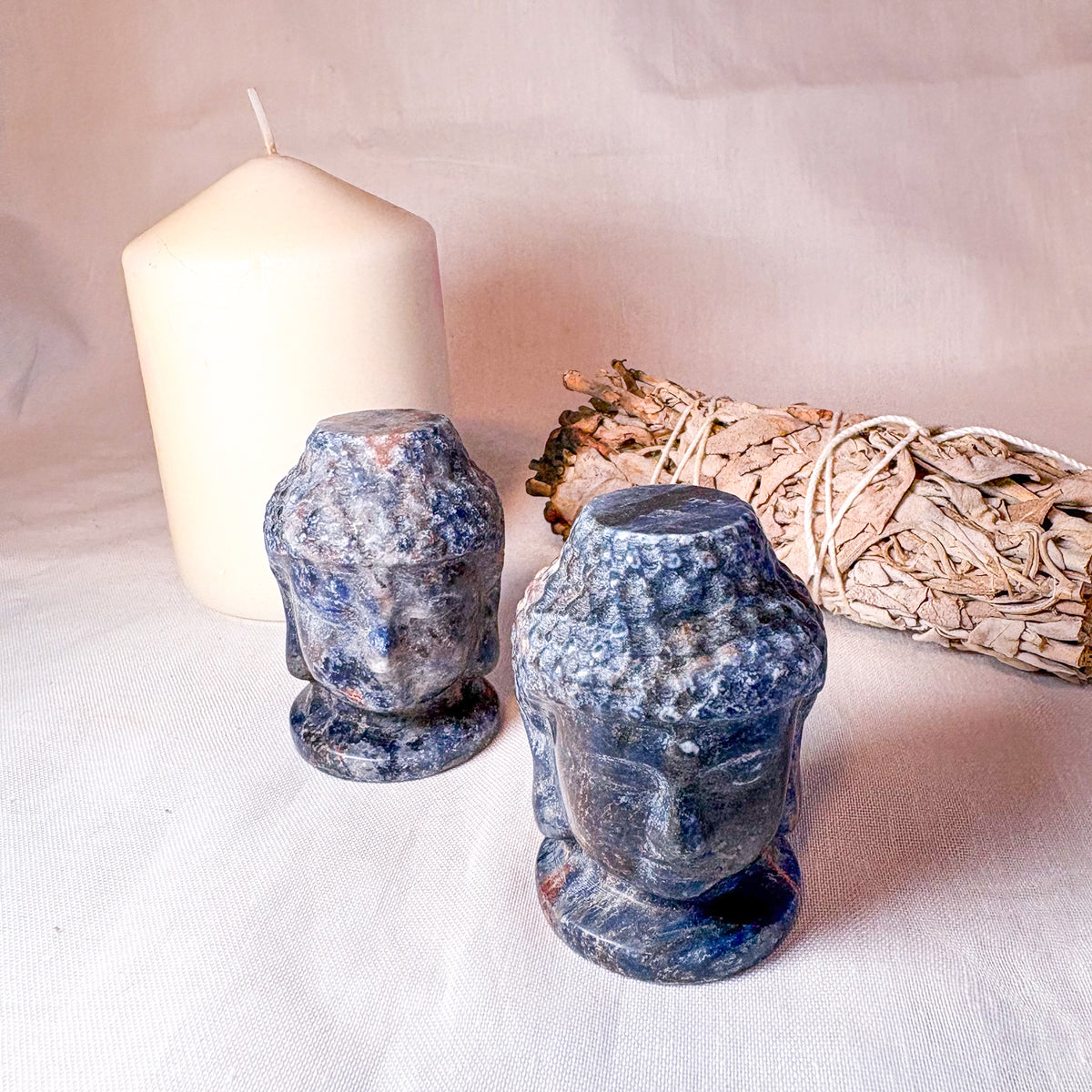 Sodalite crystal carved buddha head statue