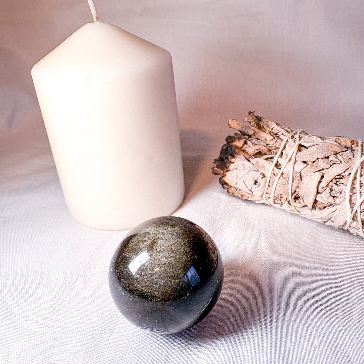 Silver sheen obsidian crystal sphere - medium
