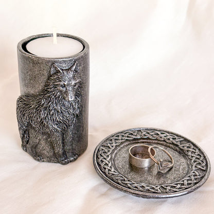Wolf candle holder & Celtic knot trinket dish