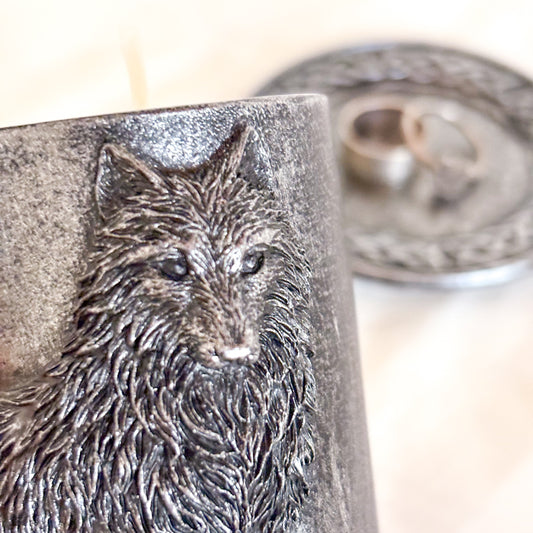 Wolf candle holder & Celtic knot trinket dish