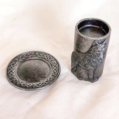 Wolf candle holder & Celtic knot trinket dish