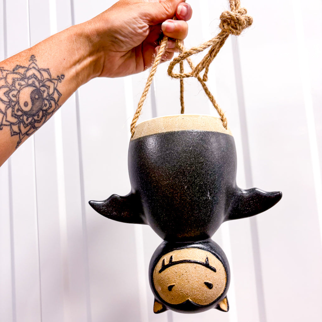 Upside down bat hanging planter pot